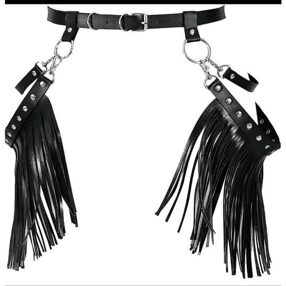 New Without Tags Black Cowboy Festival Fringe Belt 30" To 40" - Picture 1 of 1